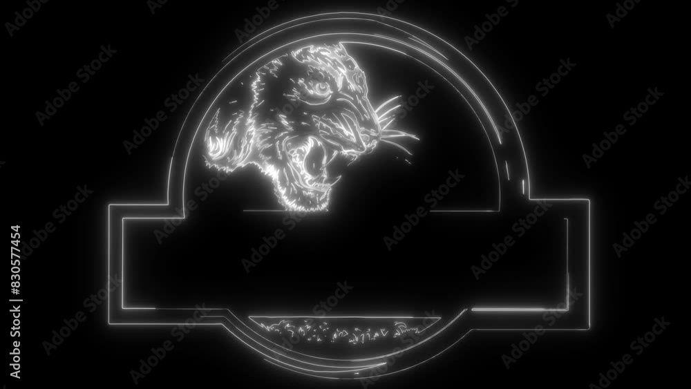 Poster tiger in white line on black background