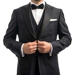 Butler torso dressed in tux isolated against white background