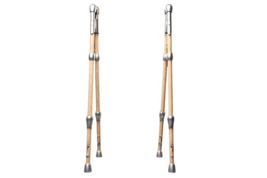 The Dancing Duo: A Pair of Wooden Walking Sticks on White or PNG Transparent Background.