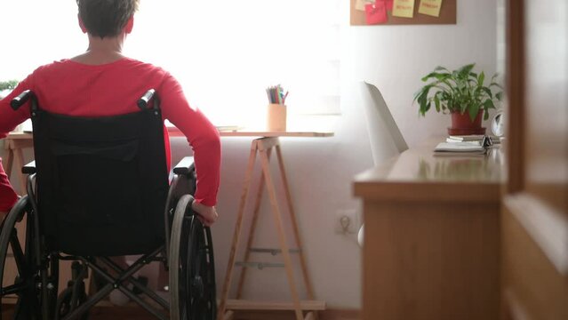 Teleworking Entrepreneur In A Wheelchair.