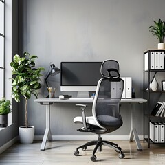 Sleek and Minimalist Home Office Setup with Ergonomic Furnishings for Focused Productivity