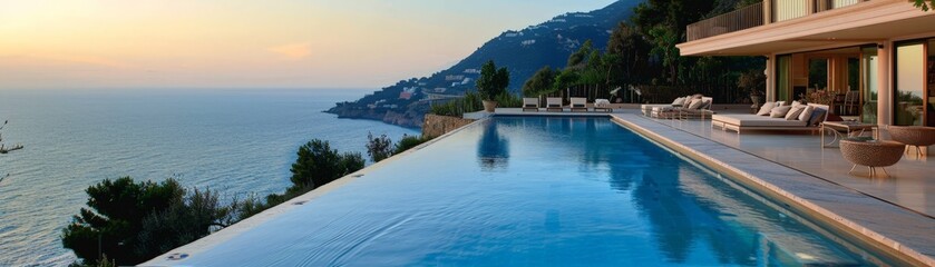 Obraz premium Serene Luxury Villa Retreat: Infinity Pool Oasis with Breathtaking Ocean Views