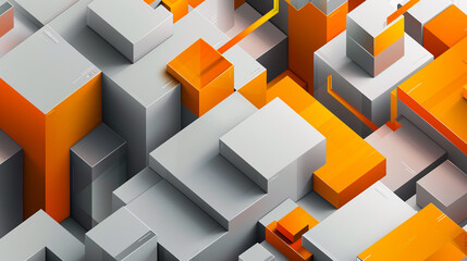 Dynamic geometric blocks in orange and grey suited for a startup brochure,