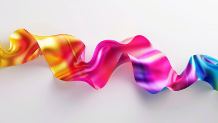 Vibrant flowing rainbow fabric ribbon with dynamic curves on a clean white background