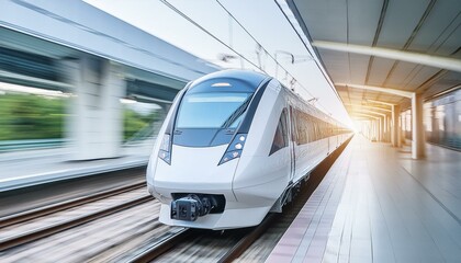 Modern City Transit: Fast Electric Train at Futuristic Metro Station"
