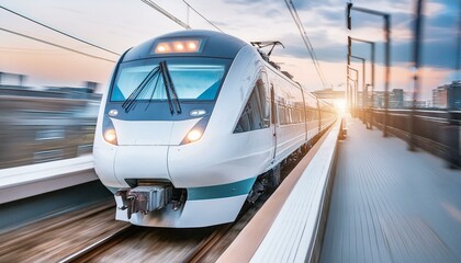 Fototapeta premium Modern City Transit: Fast Electric Train at Futuristic Metro Station