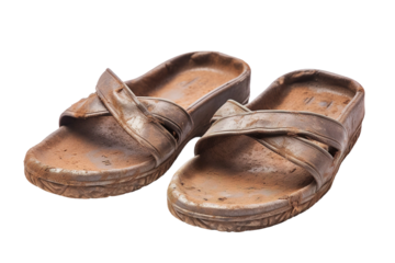 Dancing Through Time: A Pair of Vintage Brown Shoes on White or PNG Transparent Background.