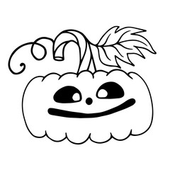 Line sketch of a funny pumpkin character for the Halloween holiday.Vector graphics.
