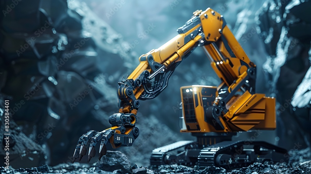 Poster robotic arms performing precise mining and industrial tasks with accuracy and control