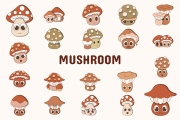 Mushroom Lineal Color  Vector Illustration Icon Sticker Set Design Materials