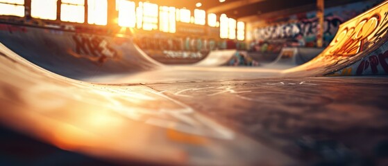 A skateboarder's paradise, bathed in warm sunlight. AI. - Powered by Adobe