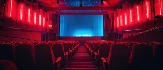 An empty movie theater screen before a blockbuster premiere, waiting to captivate audiences with its visual splendor