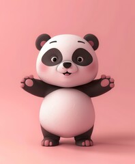 Naklejka premium Cute 3D cartoon panda with a warm welcoming gesture. AI.