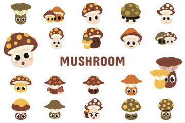 Mushroom Flat Vector Illustration Icon Sticker Set Design Materials