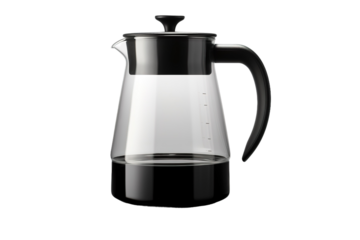 The Midnight Brew: A Glass Coffee Pot With a Black Handle on White or PNG Transparent Background.