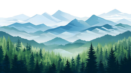 Obraz premium digital green and blue forested landscape with mountains graphics poster background
