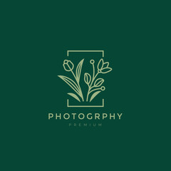 beauty flower botanical female line logo design vector