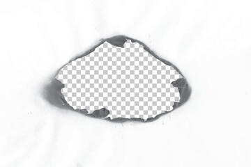 Hole burn in paper with gray edges and flames isolated on transparent circle background vector illustration