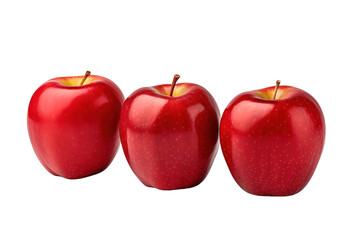 Trio of Scarlet Apples Harmoniously Aligned on White or PNG Transparent Background.