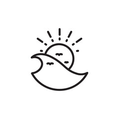 wave sunset beach vacation line logo design vector