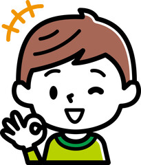 男の子表情のアイコン　OKサイン
