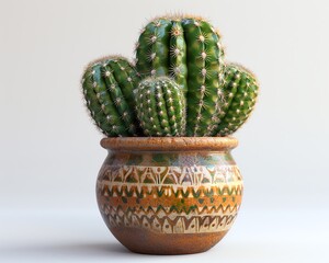 Complete cactus in a decorative pot, pure white background, crisp and vivid, photorealistic rendering