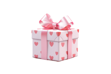 Whimsical Elegance: A Pink and White Gift Box With a Pink Bow on White or PNG Transparent Background.