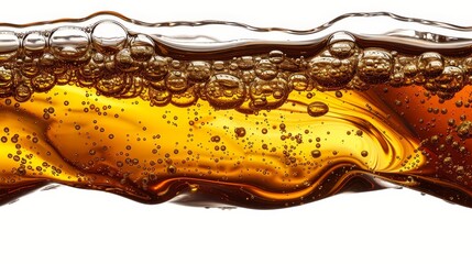  A glass of beer with abundant bubbles at the base and surface