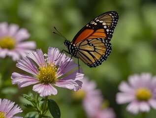 Fototapeta premium butterfly on flower closeup image