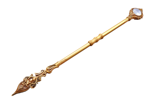 Ethereal Elegance: A Golden and White Glass Wand With a Handle on White or PNG Transparent Background.