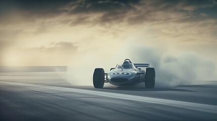 Smoke Forming the Outline of a Vintage Car on a Race Track