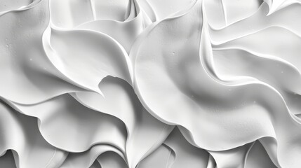 Obraz premium A monochrome image of a white wave formed by paint on a pristine white paper, conveying a windy scene with numerous water droplets