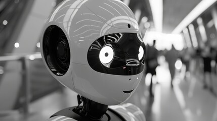 Close-up of a robotic facial screen displaying expressions, focusing on emotional engagement