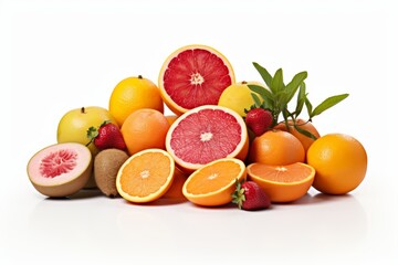 Vibrant assortment of assorted fresh fruits displayed together on a white background