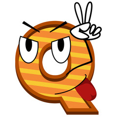 mascot design png letter Q with funny tongue peace cartoon expression.