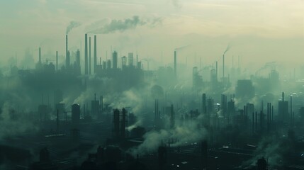 Fototapeta premium A smog-filled city skyline, with industrial factories in the background