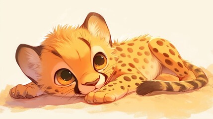 An adorable cartoon depiction of a baby cheetah