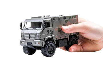 Toy Truck Adventure in Hand on White or PNG Transparent Background.
