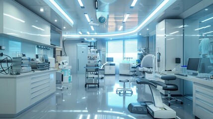 Modern hospital laboratory There are various types of scientific tools and equipment.