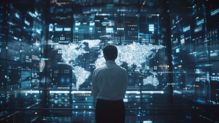 A computer chip with a red circle in the middle. The circle is surrounded by a blue background