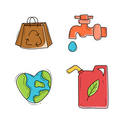 Set of World Environment Day style Doodle colorful. Vector Illustration