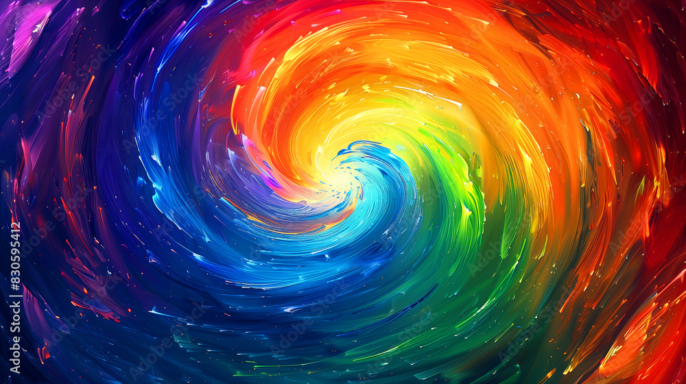 Poster a colorful swirl of light and color that appears to be a galaxy. colors are vibrant and swirl is dyn