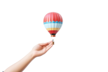 Ethereal Capture: Person Holding a Hot Air Balloon on White or PNG Transparent Background.