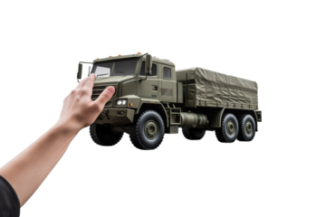 A Toy Army Trucks Mission on White or PNG Transparent Background.