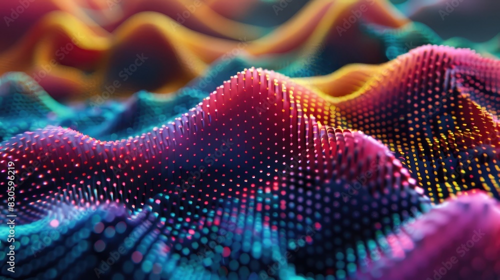 Poster background filled with abstract dots scenery or land formations depicted three dimensional visual re
