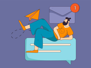 Virtual characters social communication concept business flat vector hand drawn illustration
