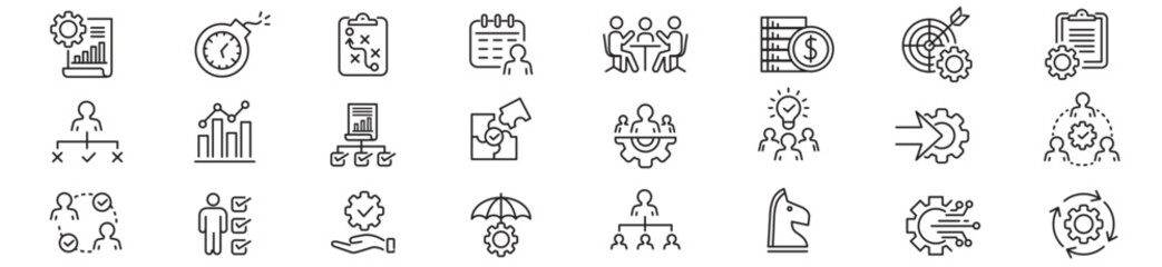 Project management icon collection. Editable stroke icons collection. Vector illustration