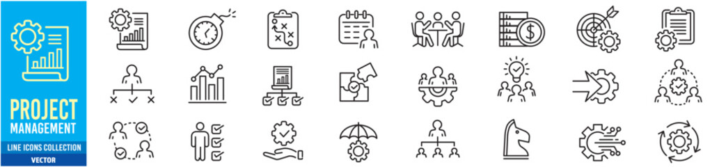 Project management icon collection. Editable stroke icons collection. Vector illustration
