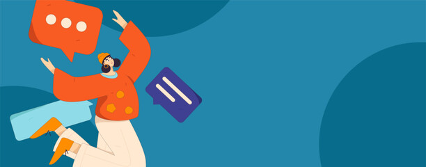 Virtual characters social communication concept business flat vector hand drawn illustration
