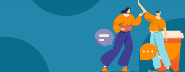 Virtual characters social communication concept business flat vector hand drawn illustration
